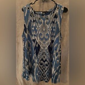 New Directions Blue and White Patterned Blouse 2X
